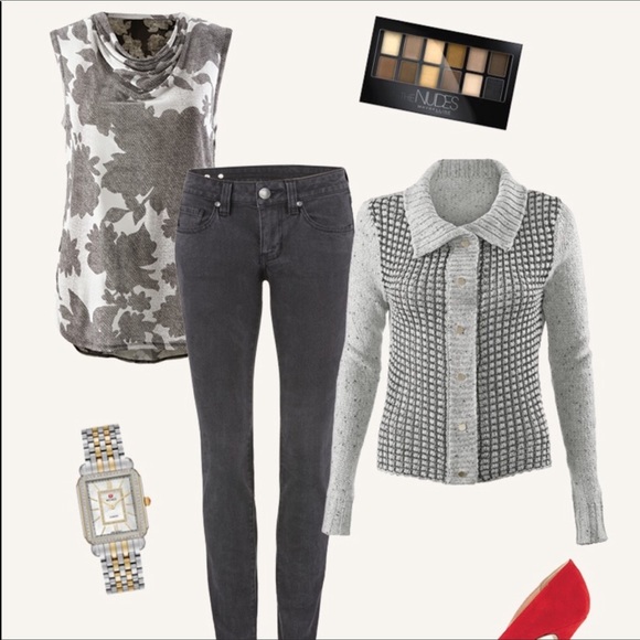 CAbi #3057 Gray Floral Tango Sleeveless Top - XL - Picture 6 of 7